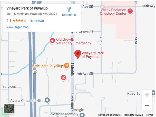 Vineyard Park of Puyallup Google maps screenshot