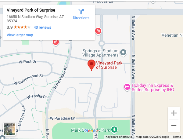 Vineyard Park of Surprise Google map screenshot